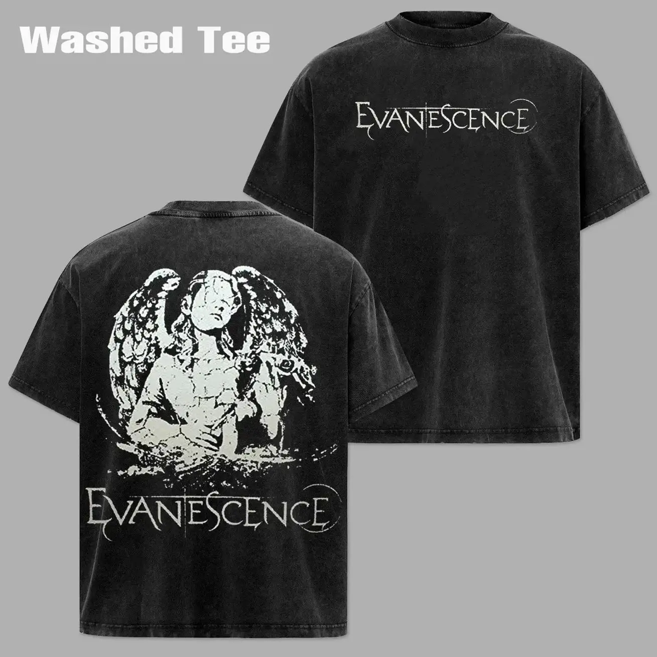 Vintage Evanescence Angel Statue Adult Black Short Sleeve Washde Tee & Hoodie  , alternative band merch, trending t-shirt, Hoodie, 90s graphic tee, vintage graphic tee, grunge aesthetic shirt, classic rock merch Menswear FSU
