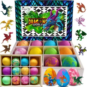 Bath Bombs for Kids with Surprise Inside - 12 Organic Bubble Bath Fizzies with Dragon Egg Toys. Gentle & Kids Friendly w/Rich Bubbles & Rainbow Colors, Easter Basket Essentials for Boys, Girls, Kids