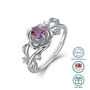 S925 Silver Fashionable and Elegant Open Ring for Women Set with Alexandrite 5 * 5mm Quality Jewelry Vintage Luxury Style Rose Shape Suitable for Gift giving Daily Banquets Birthday Parties Wear Mother's Day Gift Silver Weight 3.7g