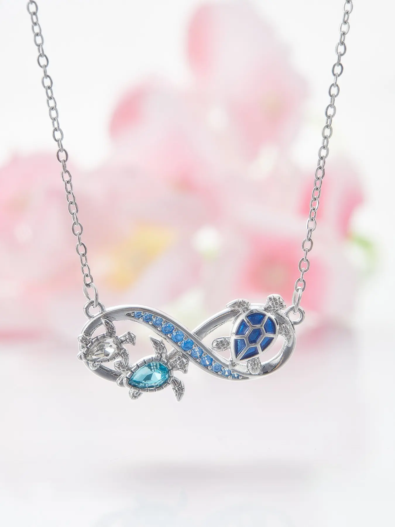 Fashion Infinity Symbol Turtle Cube Zircon Necklace, Women's Silver Color Jewelry Necklace, Perfect for Daily Wear