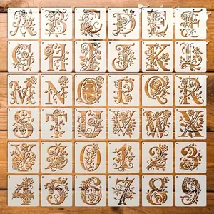 36 Floral Letter Templates, Reusable Rose Alphabet Stencils for Wall Decals, Pillows, T-Shirts, Engraving, Glassware, Fabric Transfers, Artist Supplies