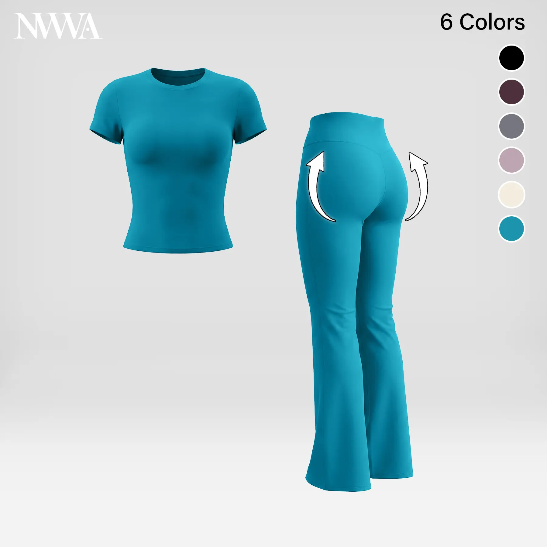 Women's 2-Piece Athleisure Workout Set - Crew Neck Short Sleeve Top, High Waist Flare Leggings, Brushed Buttery Soft Stretchy Tummy Control Scrunch Outfit for Yoga, Gym, 2 Piece Sets, Workout Sets Women