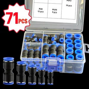 71-Piece Quick Connect Push-to-Connect Fitting Kit, 5/32" 1/4" 5/16" 3/8" 1/2" ODPneumatic Air Hose Couplers, Quick Release Connector Set Air Hose Fittings For 4mm 6mm 8mm 10mm12mm oD Tubing