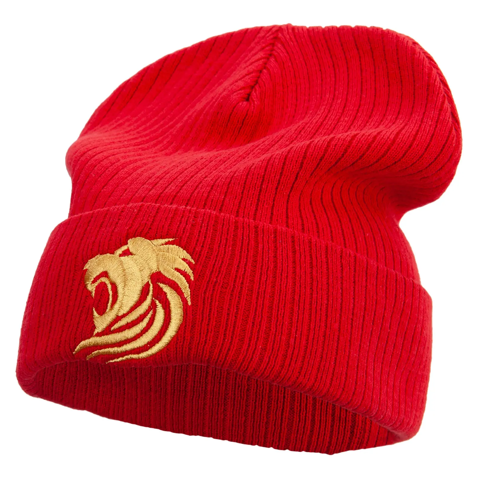Gold Lion Embroidered Big Size Cuff Long Beanie