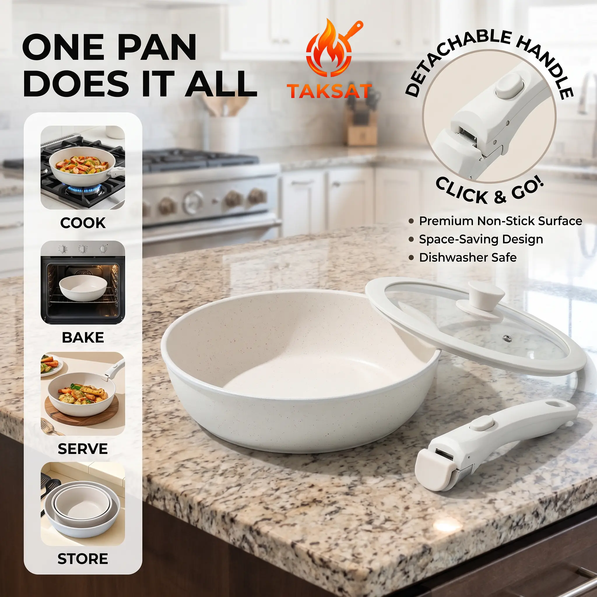 19pcs Kitchen Cookware Sets, Kitchenware Non-Stick Pots and Pans Set, kitchen supplies, Pans & Woks, Cookware, KitchenHacks, MealPrep, Detachable Handle, Oven Safe, Versatile cookware, cooking & caraway pan-Camping Dishes