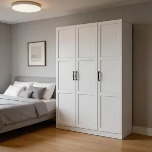 3 Doors Wooden Wardrobe Closet Armoire,Storage Cabinet for Hanging Clothes, Bedroom Large Capacity Freestanding Armoire,Wood Wardrobe Combination with Shelves