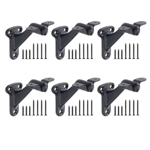 VEVOR Handrail Hardware Bracket, 6 Packs Heavy Duty Hand Rail Brackets, Flexible Angle Adjustment Easy Install, Stair Railing Hardware for Stairways Handrail, Staircase, Matte Black