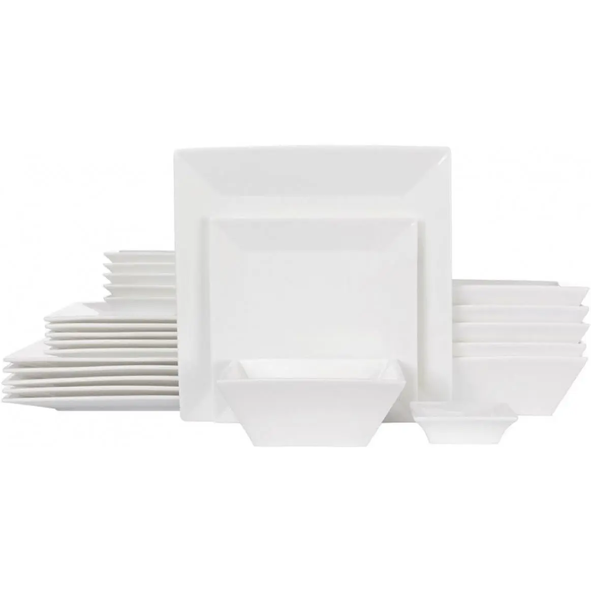 24-piece Classic Square Dinnerware Set for 6 People with Off-white Plates