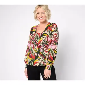 Susan Graver Printed Woven Blouson Top with Printed Knit Inner Tank