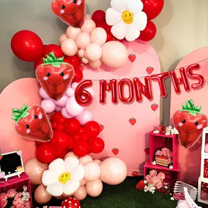 6 Months Red Strawberry Half Birthday Decorations Kit - Festive Banner, Party Balloons for Home Celebrations