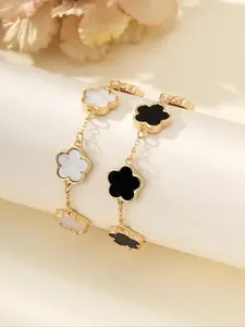 Elegant Five-Leaf Clover Exquisite Bracelet, Perfect for Daily Wear & Vacation Dates, Ideal Gift Idea, Casual Style Alloy Chain Jewelry