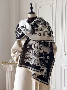 Women's Winter Floral Print Scarf, Casual Loose-Fit Design, Thick Woven Fabric, Warm & Soft, Perfect for All Seasons, Elegant Fashion Accessory, Daily Accessory