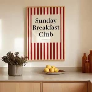 Sunday Breakfast Club Print, Retro Kitchen POSTER UNFRAMED, Trendy Preppy Dining Room Wall Art, Aesthetic Cute Kitchen Wall Art, Mid Century Modern