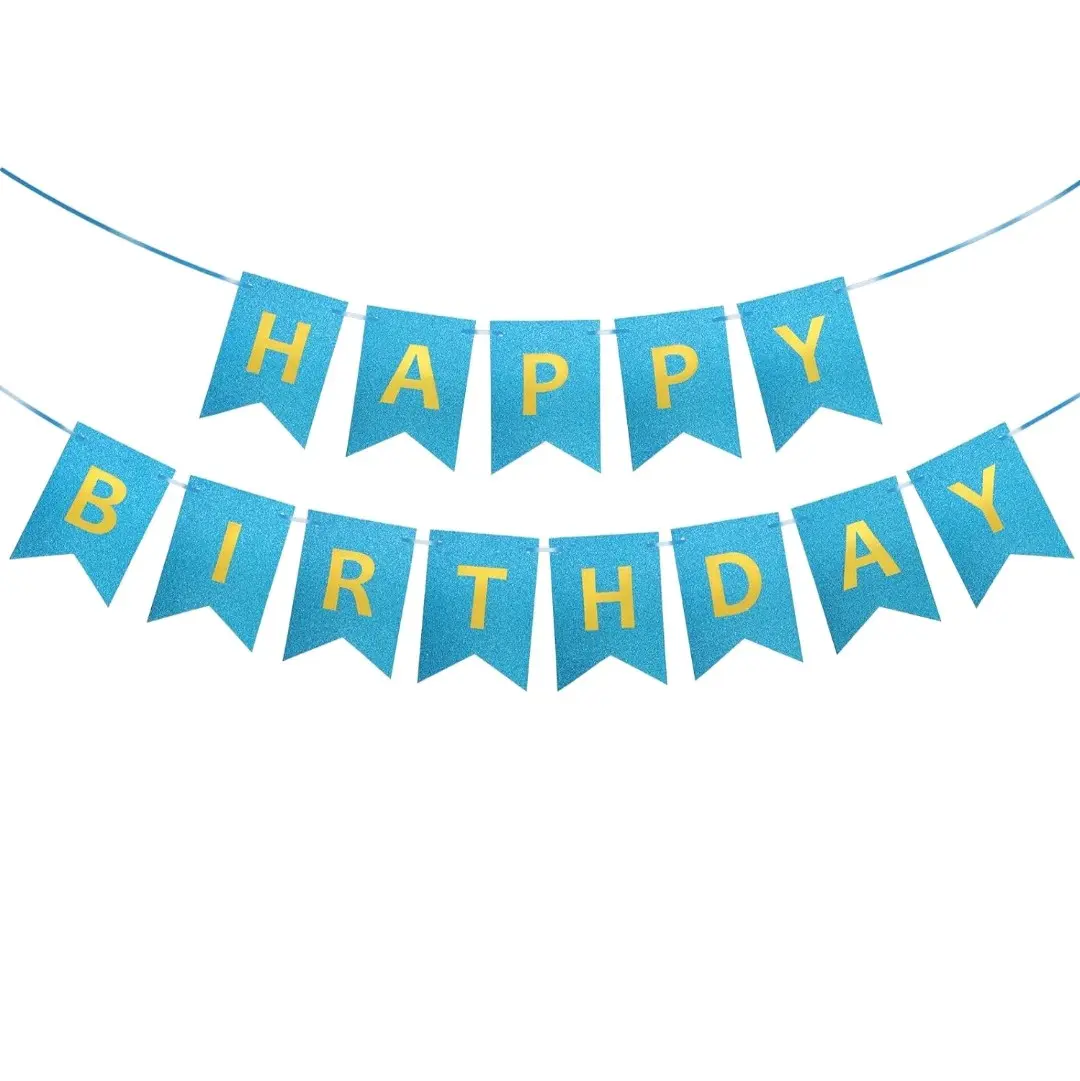 happy birthday banner blue and glitter