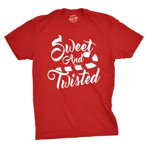 Mens Sweet and Twisted T Shirt Cute Funny Candycane Christmas Tee for Guys Mens Funny T Shirts Cool Vintage Fashion T-Shirt Gift Classic Menswear Christmas Apparel for Men Novelty Tees for Guys Red