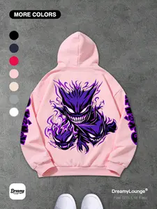 Classic Pet Pikachu Print Loose Hoodie with Pockets, Casual Home Wear or Daily, Comfortable Lounge Clothing for Men