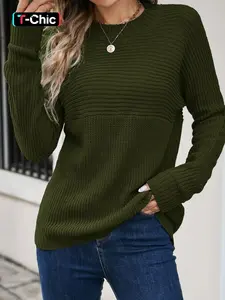 Women's Plain Crew Neck Sweater Pullover, Casual Long Sleeve Jumper for Fall & Winter, Fashion Ladies' Knitwear for Daily Wear, Womenswear