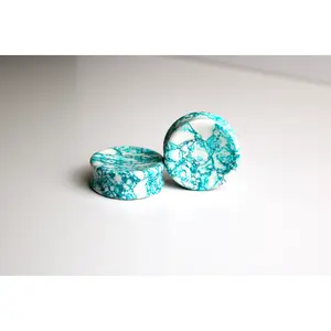 Aqua and Black Striped Double Flare Plugs – Pair of Howlite Inspired Stone Gauge 6mm-32mm
