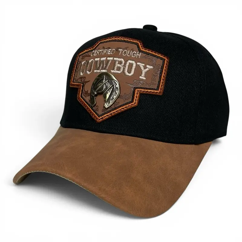 Cowboy Horseshoe Longhorn Steer Skull Embroidered Baseball Cap, Adjustable Western Adjustable Hat