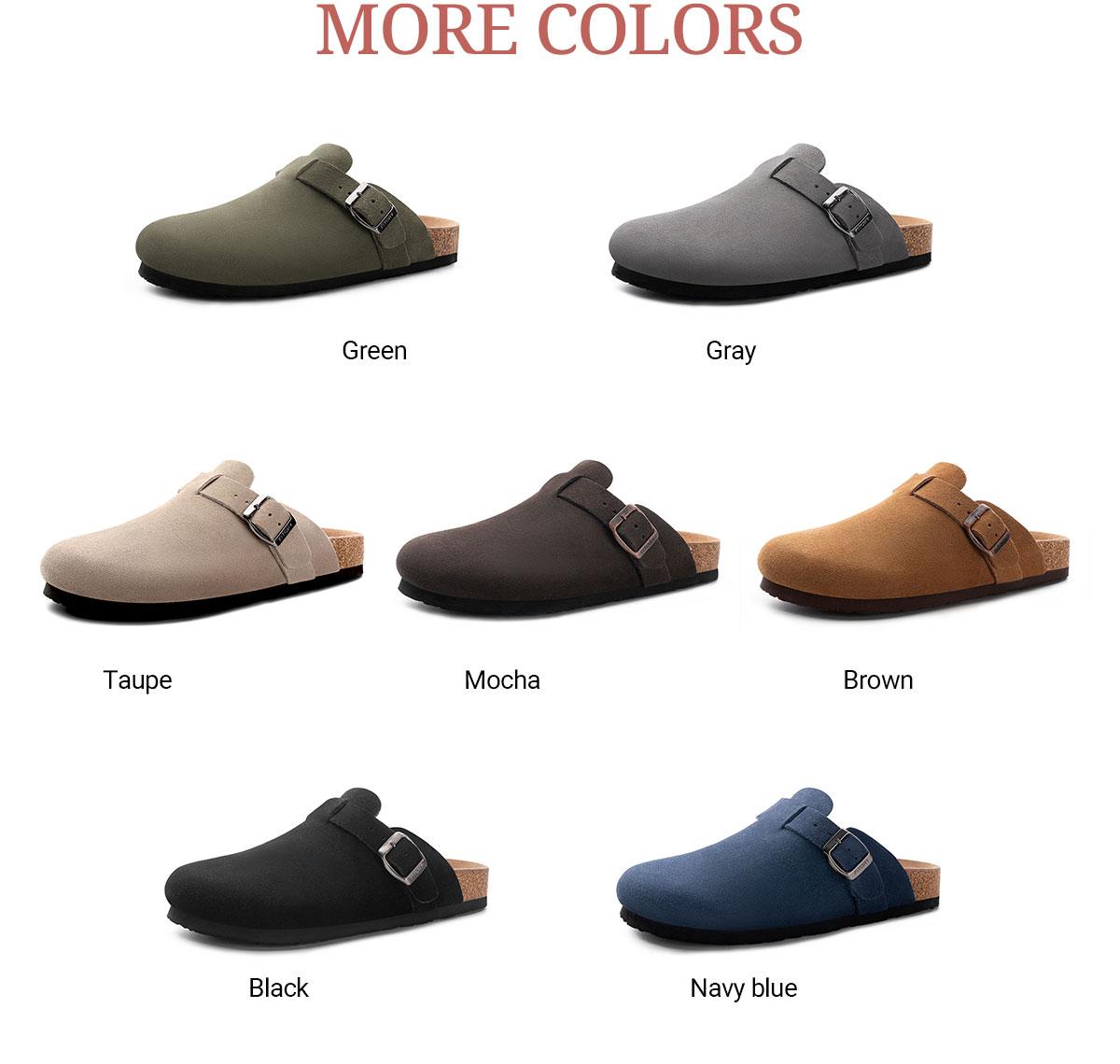 FITORY Breathe I | Men’s Suede Leather Clogs, Cork Footbed, Adjustable Strap, Round-Toe (US 7–14)【Check Measurements Carefully】