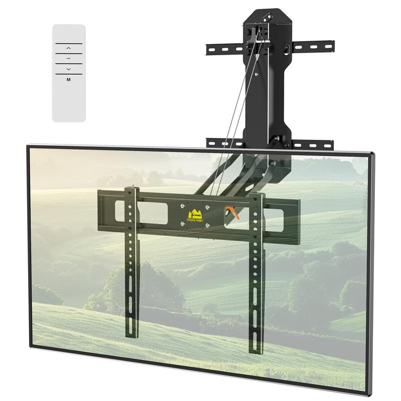 FORGING MOUNT Motorized Fireplace TV Wall Mount with Remote, Electric Full Motion TV Mount for 32″-85″ Flat/Curved TVs up to 88 lbs, Flip Pull Down TV Bracket for Flat Roof, Max VESA 600x400mm
