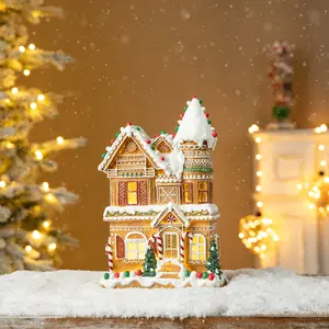 Glitzhome 12"H Resin Lighted Christmas Gingerbread House Table Decor，w/Timer