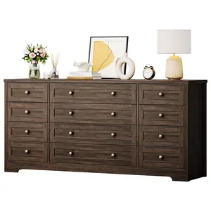Garvee Wooden Dresser with 12 Spacious Drawers, Modern Wide Chest of Drawers, 63-Inch Wood Storage Unit for Bedroom, Living Room, Hallway, and Entryway
