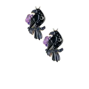 Black Crow moon earrings. Dangle earrings set. Unisex dangle earrings. Fashion jewelry