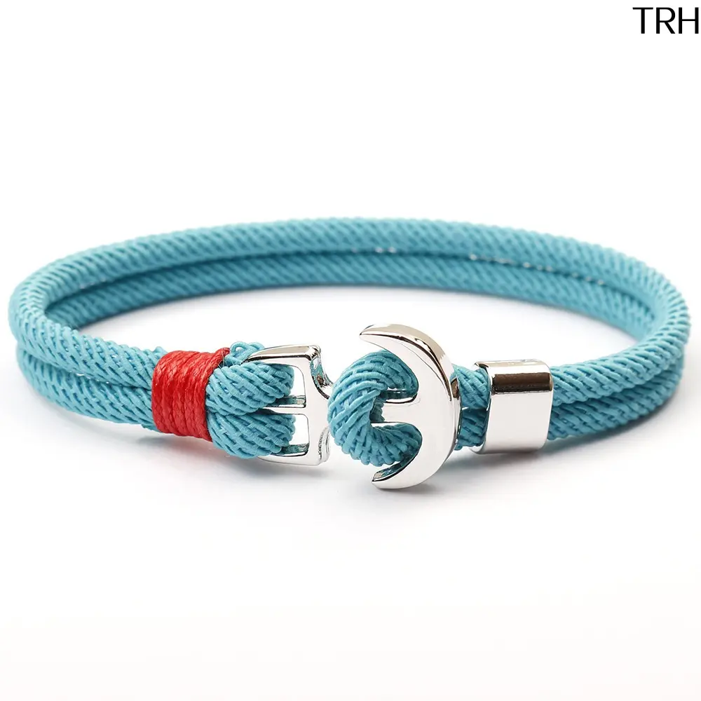 Nautical Anchor Milan Rope Bracelet for Couples, Double Layer Woven Cord Wristband, Multicolor Adjustable Lucky Nautical Jewelry Gift for Beach Vacation & Anniversary