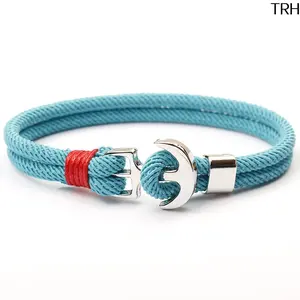 Nautical Anchor Milan Rope Bracelet for Couples, Double Layer Woven Cord Wristband, Multicolor Adjustable Lucky Nautical Jewelry Gift for Beach Vacation & Anniversary