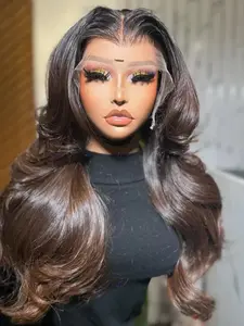 Natural Deep Fashion Ultra Soft 26 Inch 180% Density Lace Front Wig Body Wave Curly Hair Pre-Bleached Daily Use