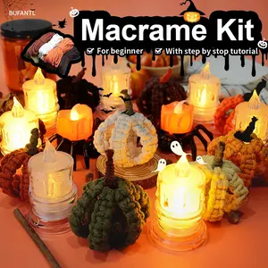 1 Kit  Halloween Pumpkin Macrame Kit, Hollow Pumpkin Car Decor, Polyester Fiber Rope, Multi-Color Options, English Tutorial, Halloween Decoration