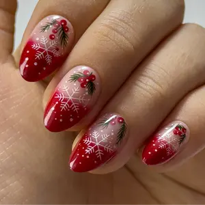 Curvlife medium almond french False Nails french nude glossy shiny for christmas winter Easy Apply Nail Art