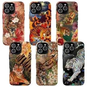 Wild Floral Tiger Design Mobile Phone Case Combo - TPU Tough Cover with Flower & Bold Bloom Vibes, Durable Protective Stylish Accessories, Bold Look Accessory Suitable for iPhone 17-11 Pro Max/Plus and  Samsung Galaxy S23-25