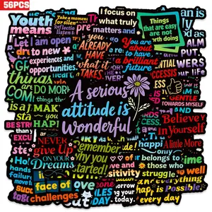 56pcs Colorful, Positive Energy, and Inspirational English Slogan Stickers - Creative Series. Suitable for scrapbooks, water bottles, cars, and other faith-based designs. A gift with a positive message, Stylish Car Merch