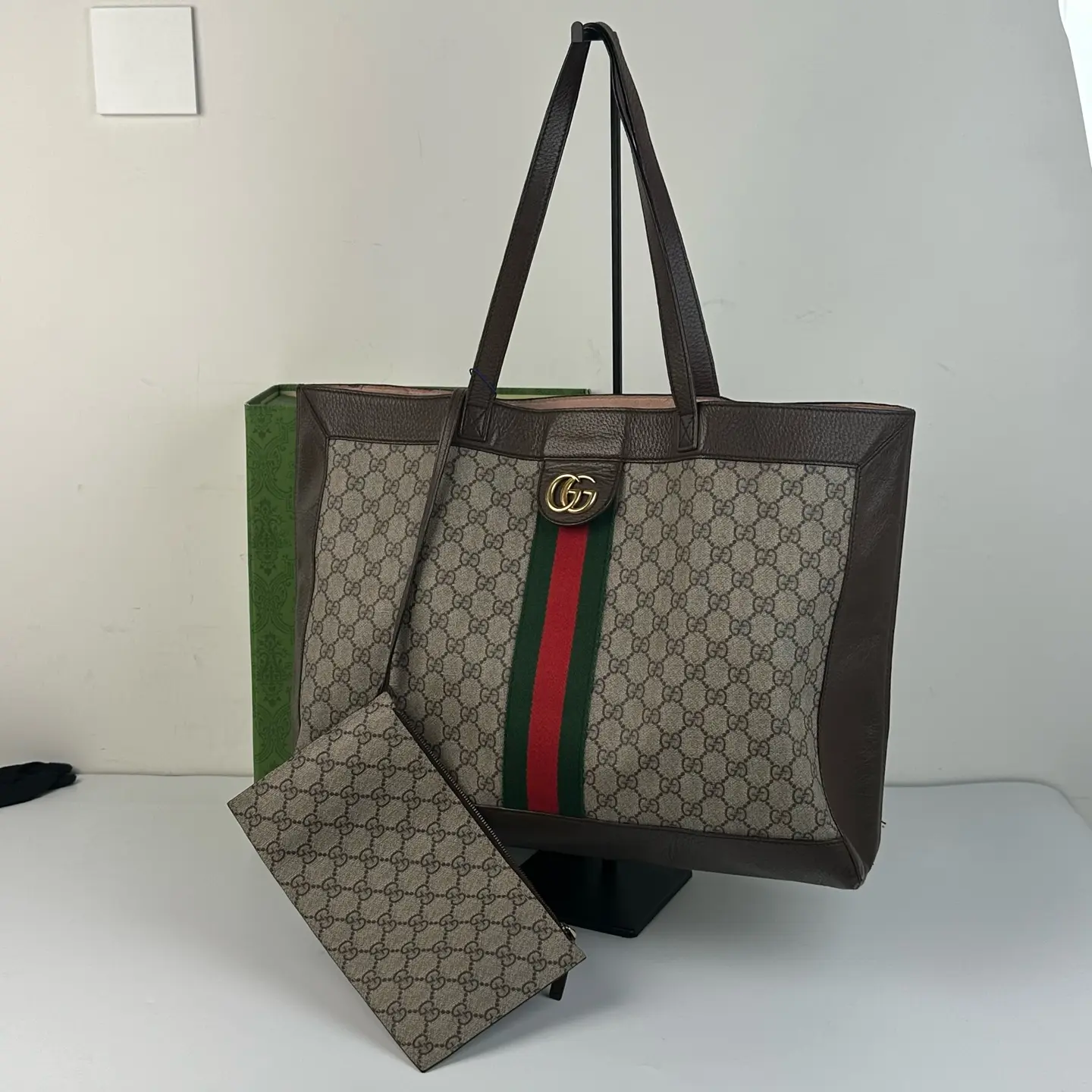 Pre-owned GUCCI Ophidia GG Monogram Large Tote Bag with Removable Pouch