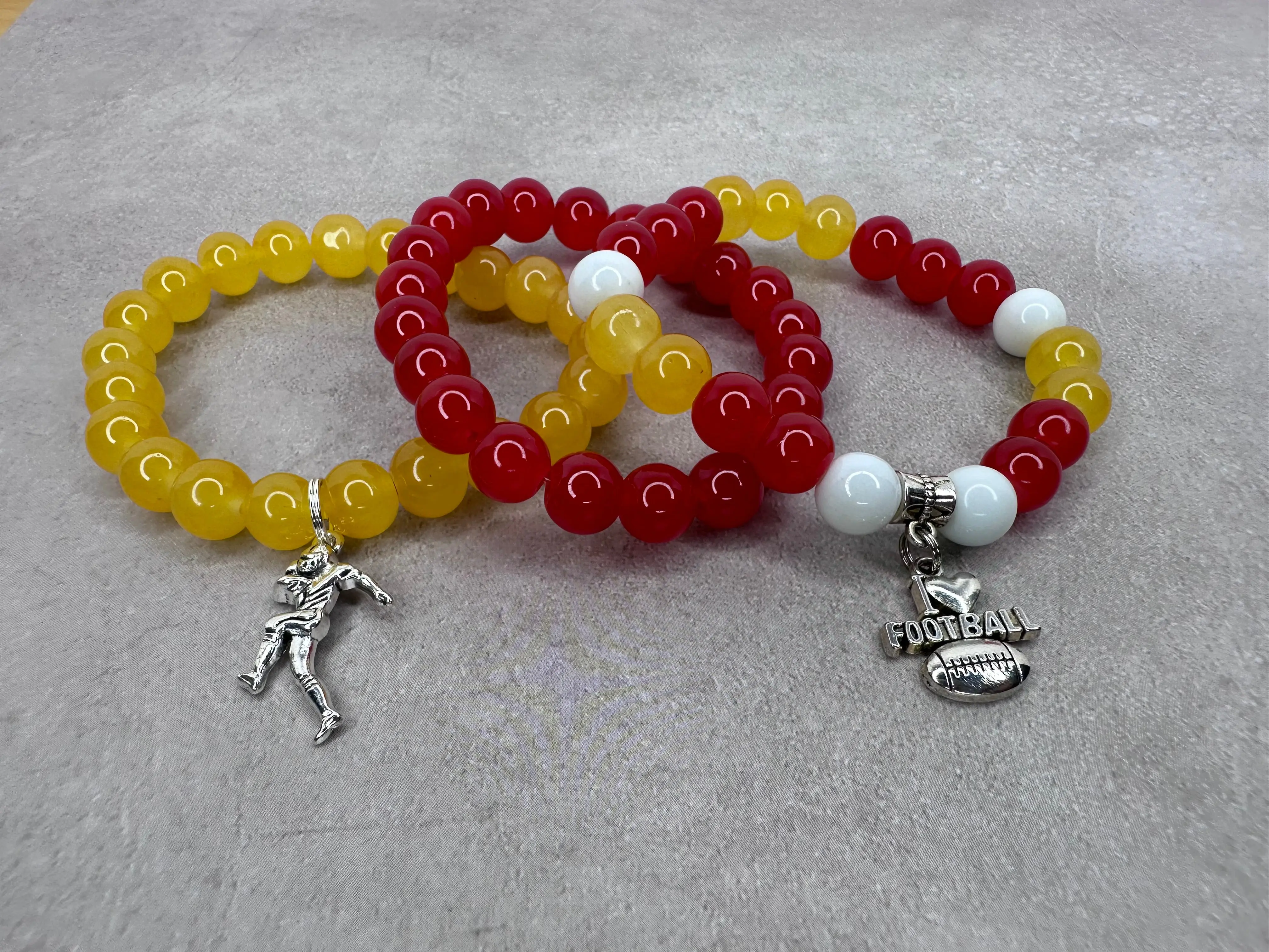Chiefs Inspired Handmade Football Charms Beaded Bracelets