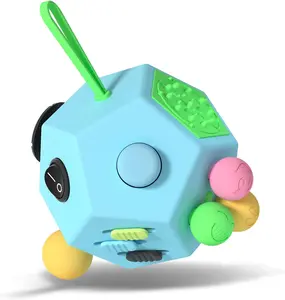 Fall Halloween Gift 12-Sided Fidget Cube – Stress Relief & Anti-Anxiety Toy for Kids & Adults, Perfect Christmas Gift, Blue Sky Dodecagon Design