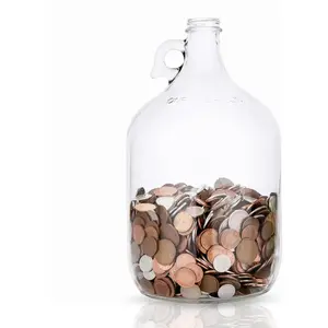 Large Coin Bank - Glass Jar Piggy Bank for Adults - for Saving Money & Small Change - Gallon Jug Made in USA Decor Ornaments Tin