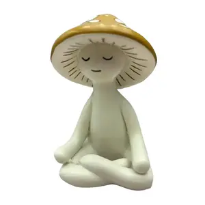 Meditation Mushroom Resin Figurine, Cute Yoga Decorative Desktop Ornament, Whimsical Home Decor, Calm Zen Style Accent for Bedroom & Living Room, Unique Holiday Housewarming Gift