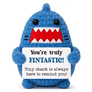 Positive Animals Crochet Shark Gift, Mini Emotional Shark Plush with Support Message, for Coworker or Friend, Christmas Secret Santa Gift for Women Men