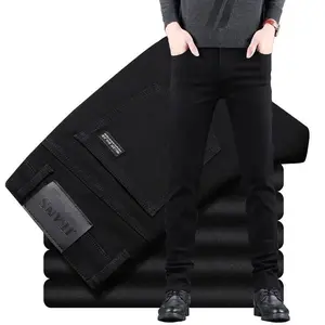 Spring Autumn New Men's Pure Black Slim Jeans Elastic Straight Pants Business Fashion Leisure Korean Vintage Denim Pants Male Casual Fabric