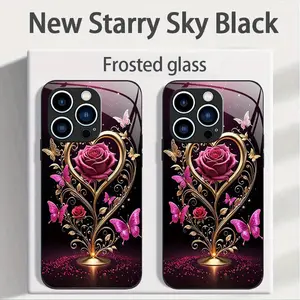 Gold Pink Rose, Glass Phone Case, Fits iPhone 11 12 13 14 15 16 Plus Pro Max Phone Case, Camera Protection, Anti-Fingerprint, Lightweight, Stylish ipone  17  promax  case
