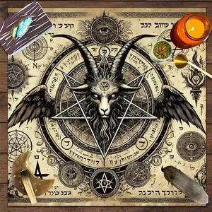 1pc Baphomet Pentagram Mystic Square Altar Cloth Occult Witchy Mystical Tablecloth Tarot Card Spread Reading Cloth Table Mat Decor Tarot Reading Cloth, Tapestry Wall Hanging Home Wall Rugs, Room Decor, Durable Decorative Tapestry, Halloween