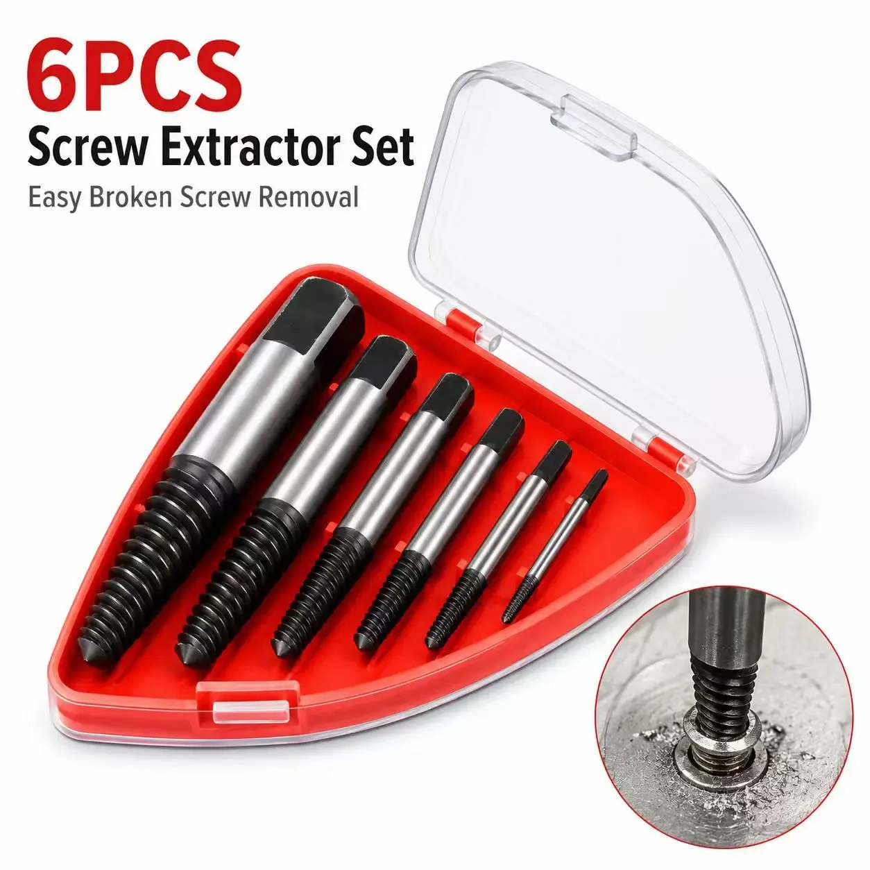 6-Piece Screw Extractor Set, Broken Bolt and Damaged Screw Remover Tool Kit with 6 Sizes & Compact Case for Auto, Home and DIY Repair