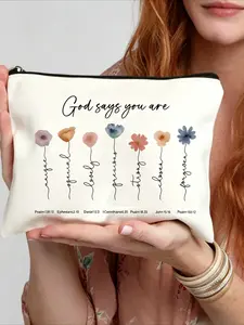 1 "God Says You Are" Inspirational Makeup Bag, Featuring Floral Bible Verses—A Christian Gift and Encouraging Present, Perfect for Friends
