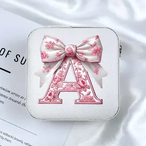 [Jewelry Gift Box] Pink Bow Creative Letter Small Jewelry Box, Portable Jewelry Case for Business Trips and Travel. Suitable for Organizing and Storing Jewelry, Rings, Pendants, Earrings, Necklaces, Bracelets, and Other Items. A Gift Box for Women, Also U