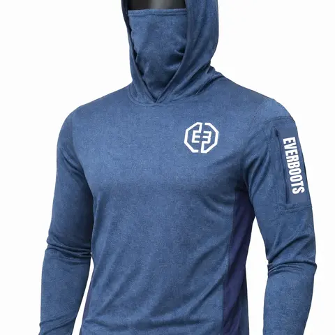 EVER BOOTS UPF+50 Long Sleeve Mens Sun Hoodie with arm pocket and face mask- 4 way stretch, Lightweight, Breathable, Moisture-Wicking, Premium Outdoor Wear for Men