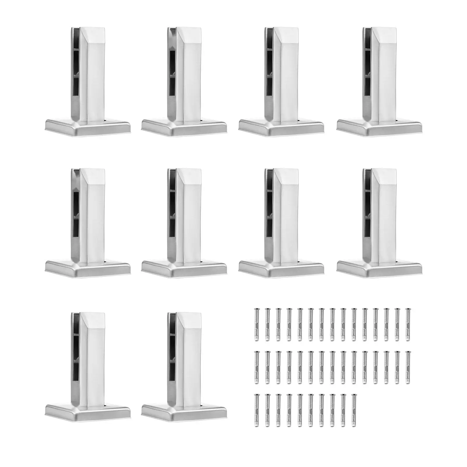 Glass Clamp, 10 Pcs Square Glass Railing Brackets For 0.31-0.47 Inch Tempered Glass, 304 Stainless Steel Glass Mounting Clamp, 0.12 Inch Thick Glass Shelf Bracket For Balcony, Garden, Stair, Silver