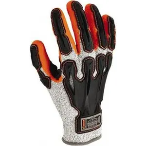 Ergodyne 17094 High-Visibility Full Finger Cut-Resistant Work Gloves, Size L Synthetic Blend, Knit Wrist, Gray/Orange, Paired - For Mechanics, Lifting